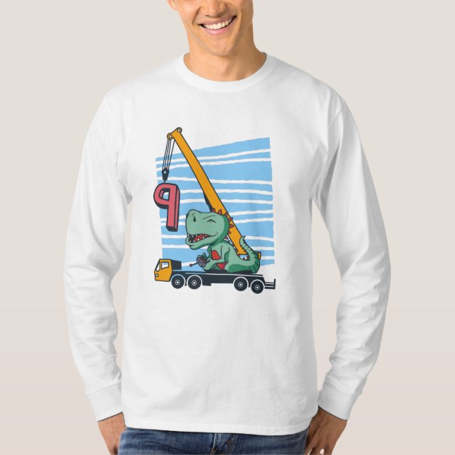 T-shirt 9 ans 9e anniversaire grue mobile dinosaure (Devant)