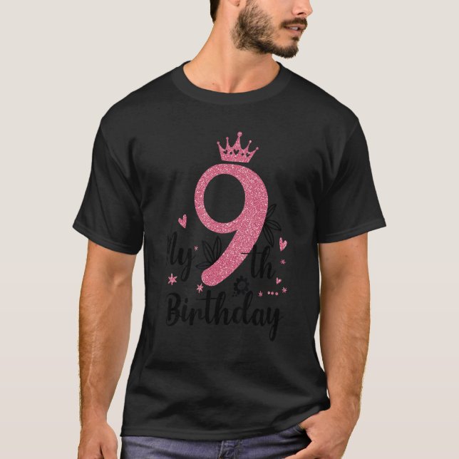 T-shirt 9 Ans 9e Anniversaire Rose Girls Princess Gold C (Devant)