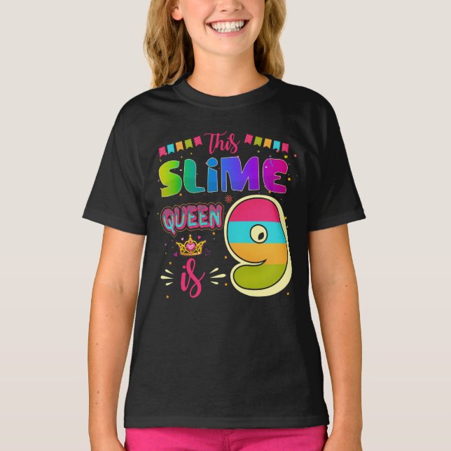 T-shirt 9 ans 9e anniversaire Slime Queen Fête de fille (Devant)