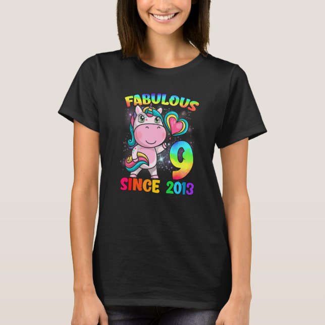 T-shirt 9 Ans 9e Anniversaire Unicorn Girl Fabulous Sin (Devant)