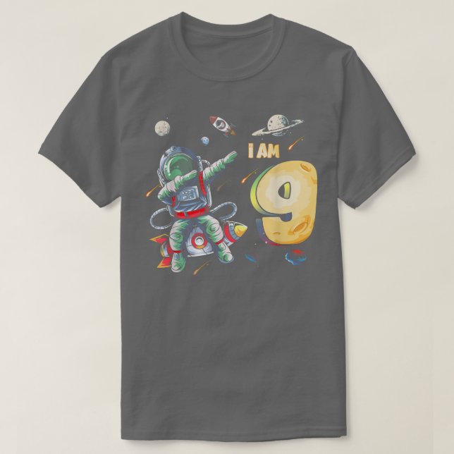 T-shirt 9 ans Anniversaire Garçon astronaute espace 9e ann (Design devant)