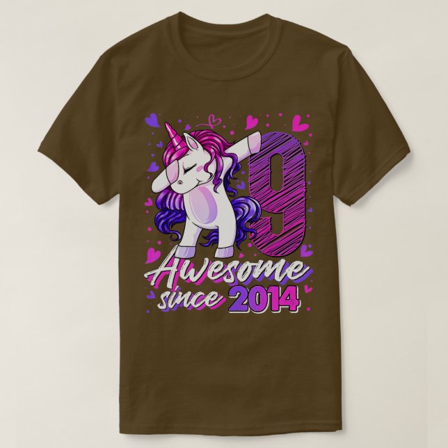 T-shirt 9 Ans Dabbing Unicorn Dons 9e Anniversaire Gir (Design devant)