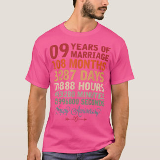 T-shirt 9 ans de mariage couple compte à rebours 9e Mariag