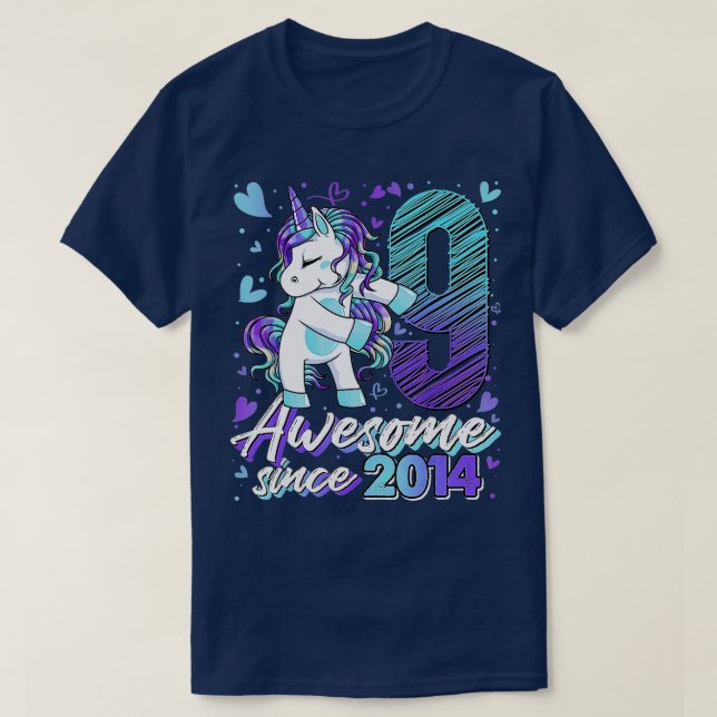 T-shirt 9 Ans Flossing Unicorn Cadeaux 9e Anniversaire Gi (Design devant)
