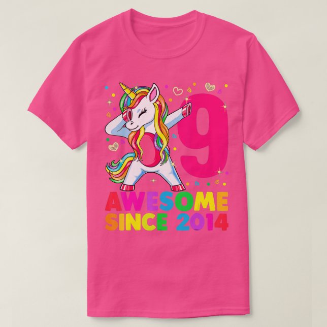 T-shirt 9 Ans Unicorn Dabbing 9e Anniversaire Girl Unic (Design devant)