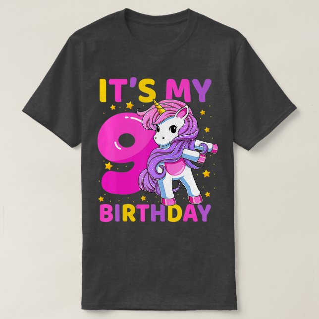 T-shirt 9 Ans Unicorne Flossant 9e Anniversaire fête Gi (Design devant)