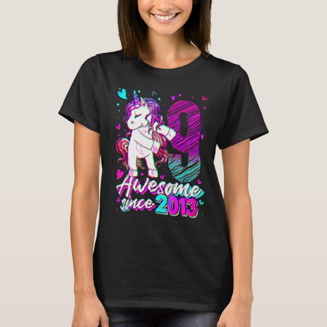 T-shirt 9 Ans Unicorne Flossant 9e Anniversaire Girl Uni (Devant)