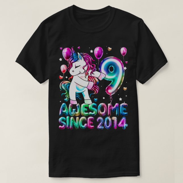 T-shirt 9 Ans Unicorne Flossant 9e Anniversaire Girl Uni (Design devant)
