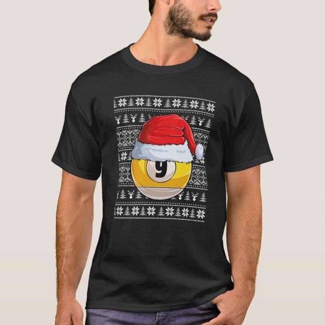T-shirt 9 Ball Billard Santa Hat Noël Funny Ball San (Devant)