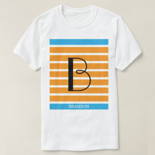 T-shirt 9 bandes orange bleu monogramme personnalisé