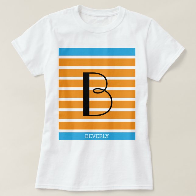 T-shirt 9 bandes orange Bleu Personnalisé Monogramme (Design devant)
