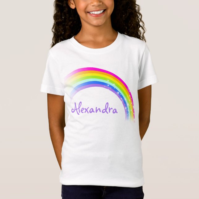 T-Shirt 9 lettre nom arc-en-ciel violette filles top (Devant)