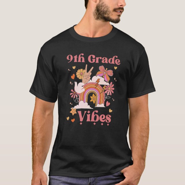 T-shirt 9e année Vibes École Super Rétro Girl Boho Pluie (Devant)