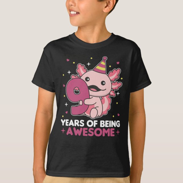 T-shirt 9e Anniversaire Axolotl Neuf Anniversaire Cute Axo (Devant)