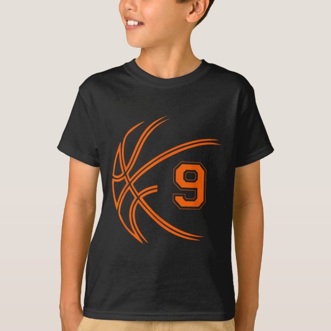 T-shirt 9e anniversaire Basketball Nine 9 ans Garçons Enfa (Devant)