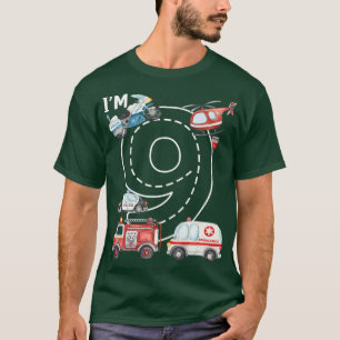 T-shirt 9e anniversaire Camion d'incendie Ambulance voitur