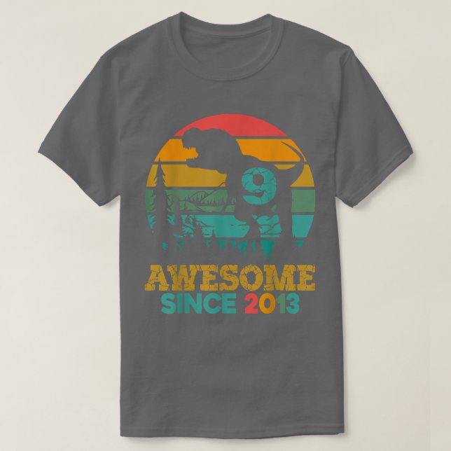 T-shirt 9e anniversaire Dinosaur 9 ans Garçons Awesome Sin (Design devant)