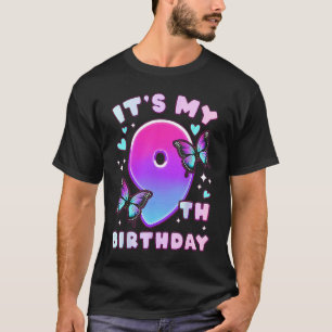 T-shirt 9e anniversaire fille 9 ans papillons et numéro 9