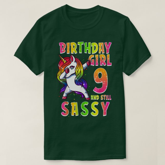 T-shirt 9e anniversaire fille Dabbing Unicorn 9 ans old &  (Design devant)