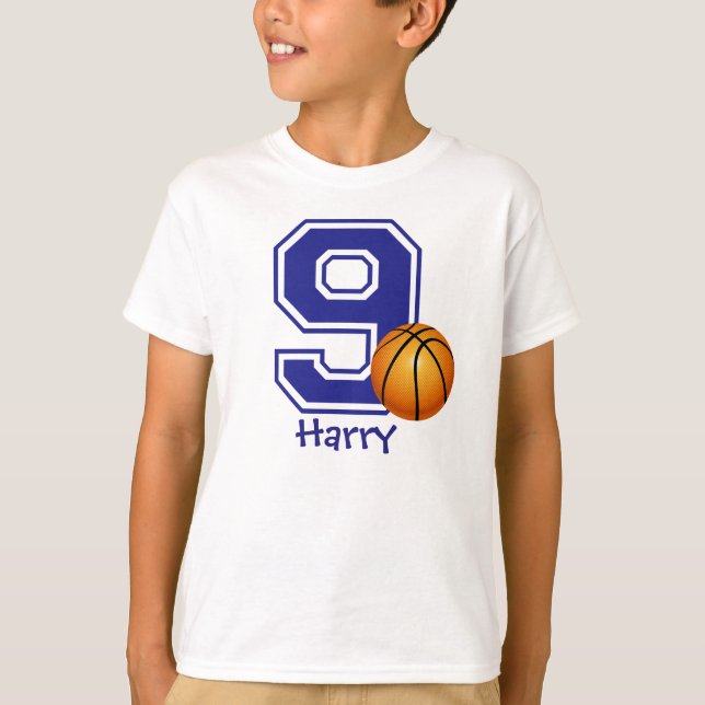 T-shirt 9e anniversaire garçon basket-ball personnalisé (Devant)