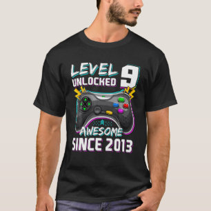 T-shirt 9E Anniversaire Garçon Niveau 9 Déverrouillé Aweso