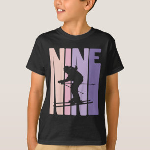 T-shirt 9e anniversaire Girl Retro Ski Lover Skier 9 ans O