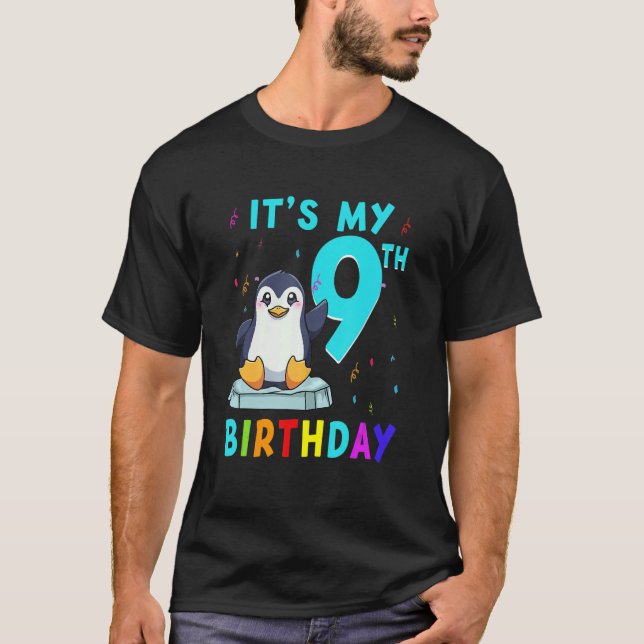 T-shirt 9e anniversaire mignon Penguin Anniversaire 9 ans (Devant)