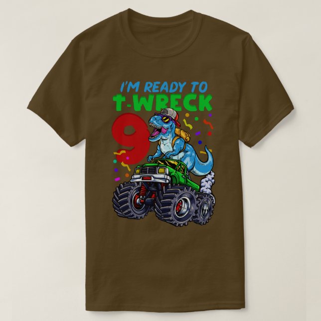 T-shirt 9e anniversaire Monster Truck T Rex (Design devant)