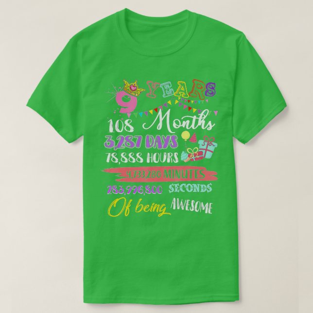 T-shirt 9e anniversaire pour les filles 9 ans être génial  (Design devant)