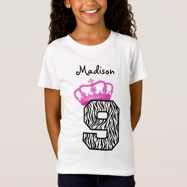 T-Shirt 9e anniversaire Princesse Crown et Zebra V01 (Devant)