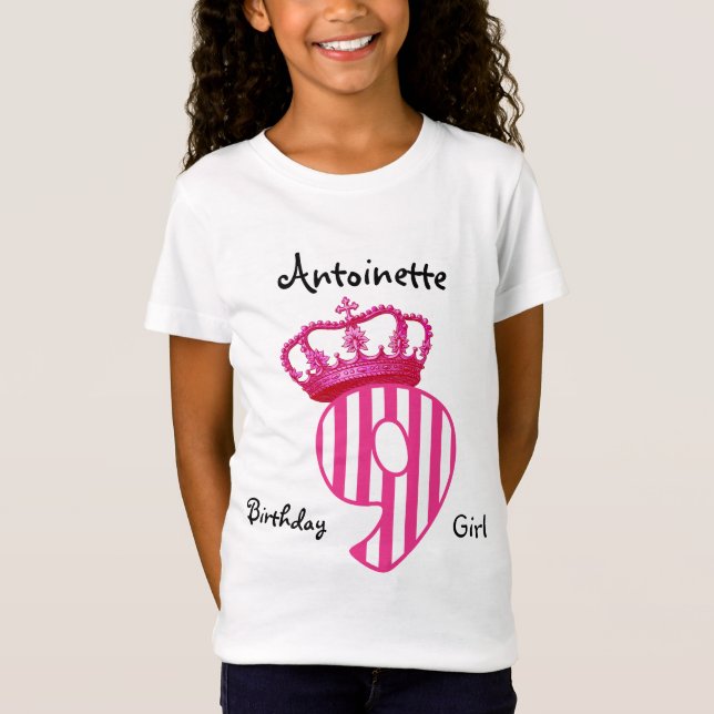 T-Shirt 9e anniversaire Princesse PINK Crown et Stripes V0 (Devant)