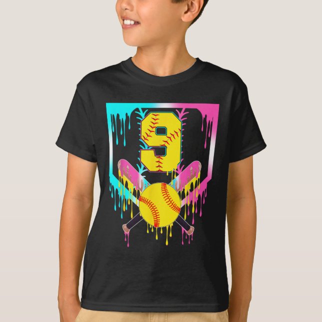 T-shirt 9e anniversaire Softll Home Plate Drip Glace 9 Ans (Devant)