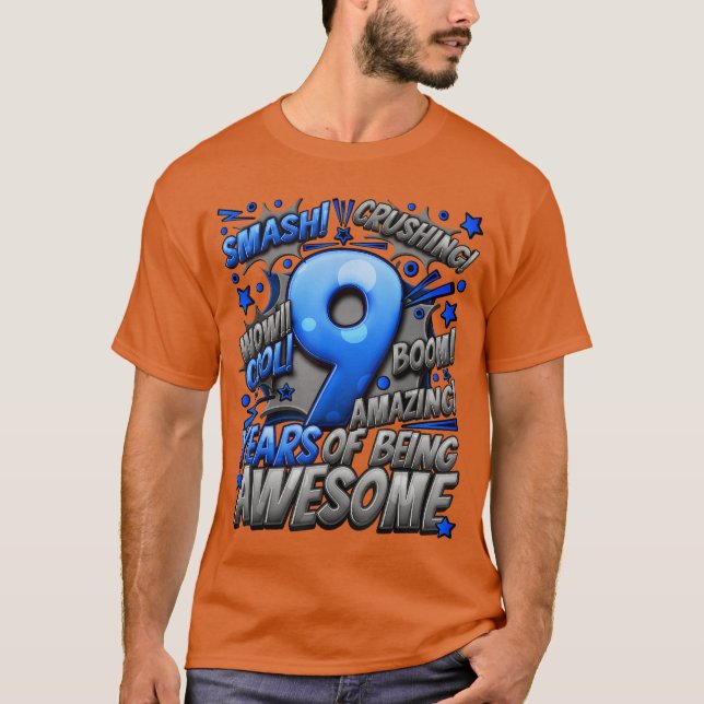 T-shirt 9e Anniversaire Style de Bande Dessinée Incroyable (Devant)