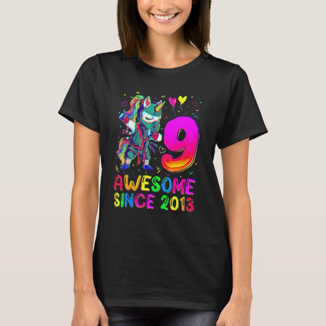 T-shirt 9e anniversaire Unicorn Dabbing 9 ans Garçons (Devant)