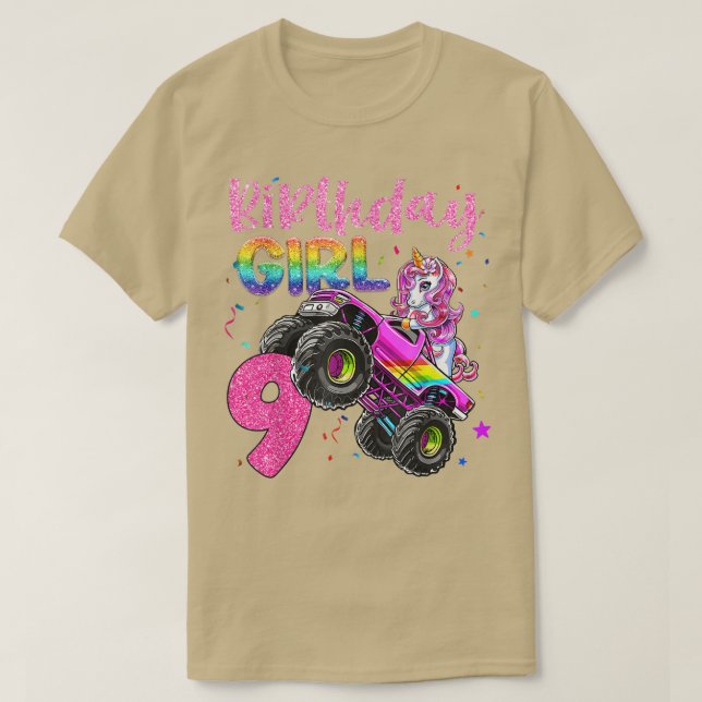 T-shirt 9e Monster Camion Unicorn Filles Anniversaire Cour (Design devant)
