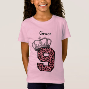 T-Shirt 9ème Princesse Crown et léopard rose V08
