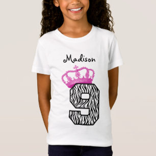 T-Shirt 9ème Princesse Crown et zèbre V01 d'anniversaire