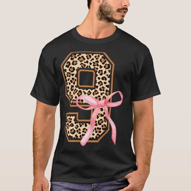 T-shirt 9th Birthday Girl Nk Coquette Bow Leopard 9 Year O (Devant)