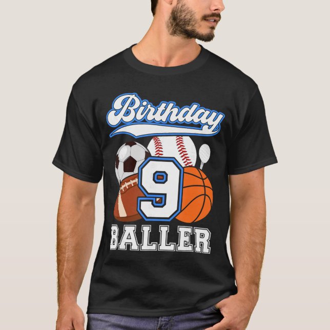 T-shirt 9th Sports Birthday Party Nine Year Old Boy Birthd (Devant)