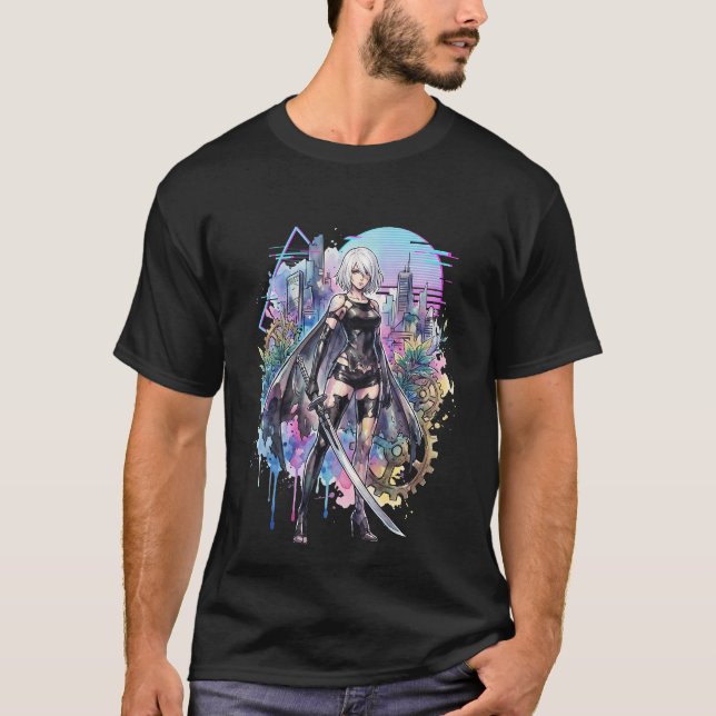 T-shirt A2 NieR Automata Longs Cheveux Argentés Blancs End (Devant)