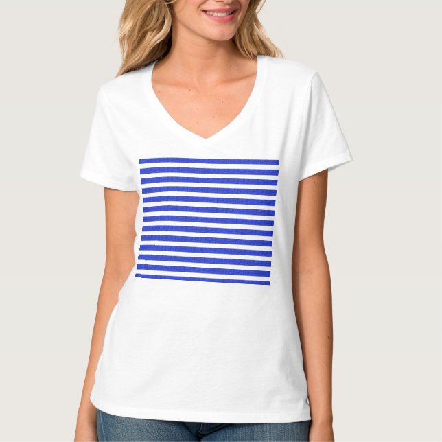 T-shirt à bandes géométriques bleu chic (Devant)