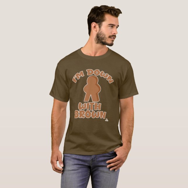 T-shirt À bas le choix de pièce de jeu amusant marron (Devant entier)