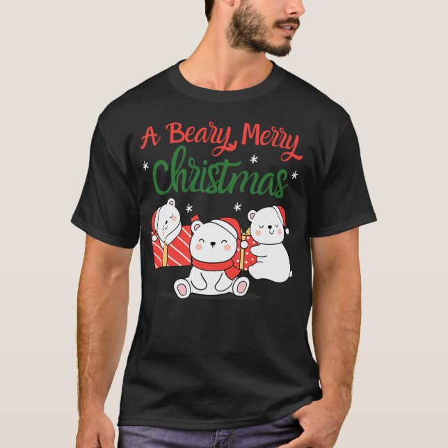 T-shirt A Beary Merry Christmas - Cute Sleeping Polar Bear (Devant)