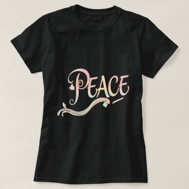 T-shirt A beautiful, flowing script of the word "Peace" fe (Design devant)