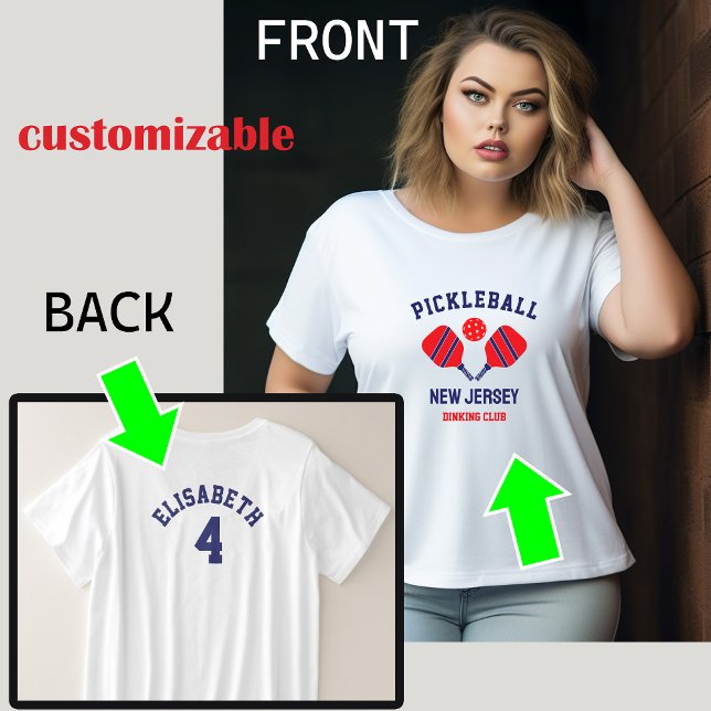 T-shirt à bille à dos et à l'avant (Plus size Back and front print pickleball T-Shirt)