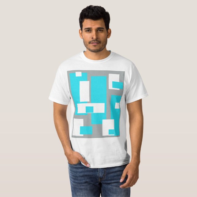 T-Shirt à blocs turquoise, gris et blanc (Devant entier)