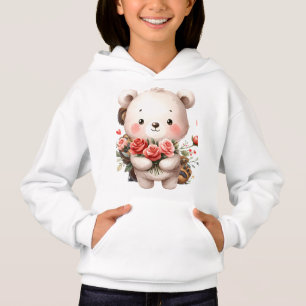 T-shirt à capuche Kawaii Ours en peluche blanc ave