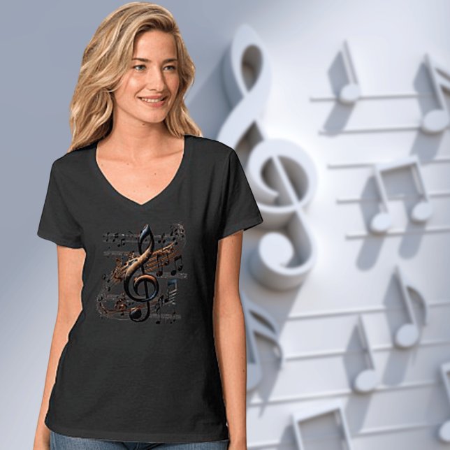 T-shirt à col en V avec motif musical subtil (Créateur téléchargé)