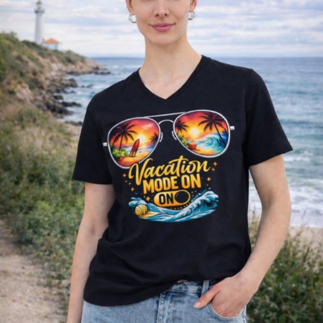 T-shirt à col en V Vacances sur la plage Mode vaca (Créateur téléchargé)