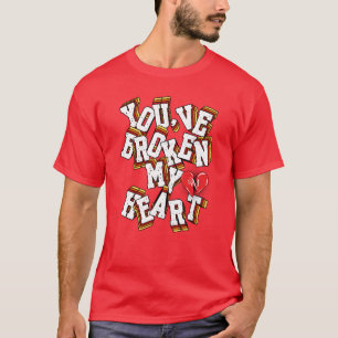 T-shirt à col V : Coeur cassé (rouge)